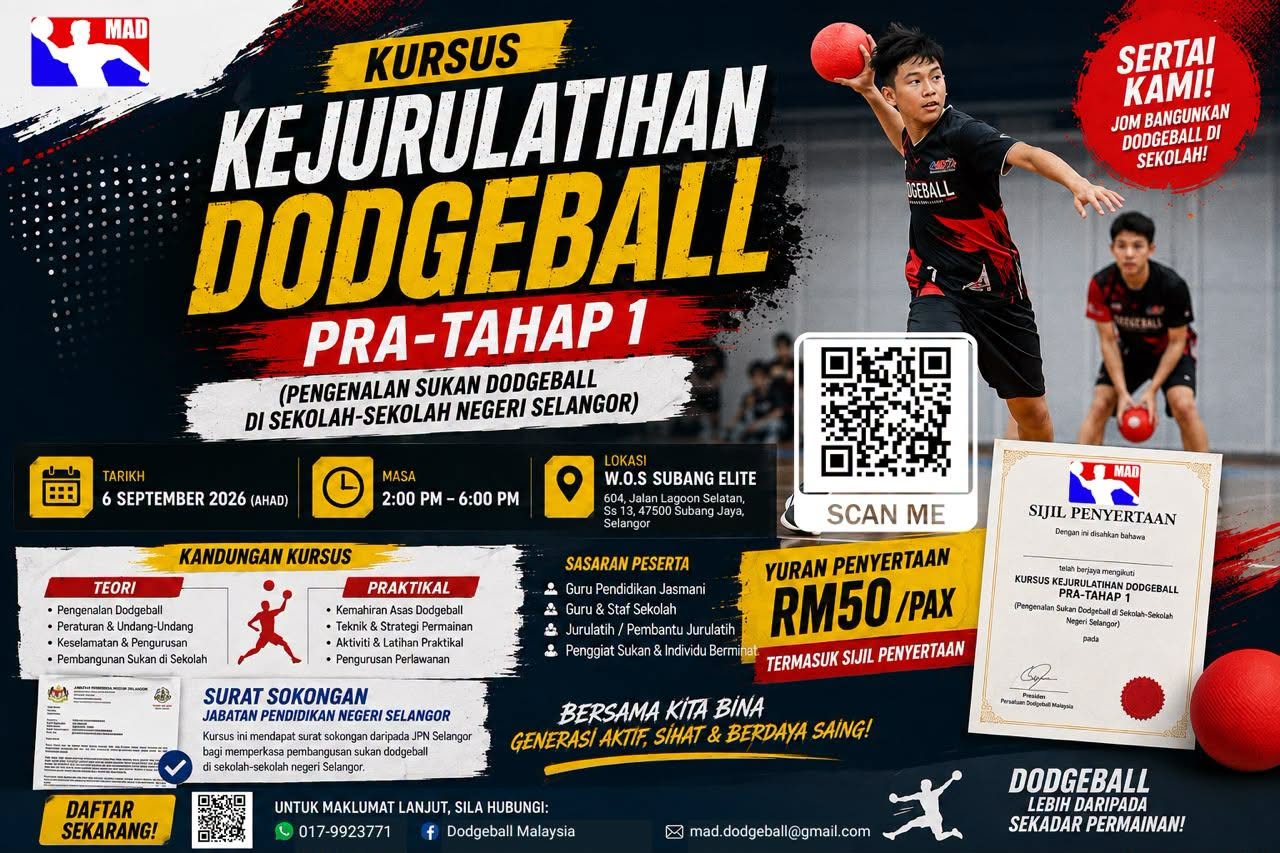Kursus Kejurulatihan Dodgeball Pra-Tahap 1: Pengenalan Sukan Dodgeball di Sekolah Negeri Selangor